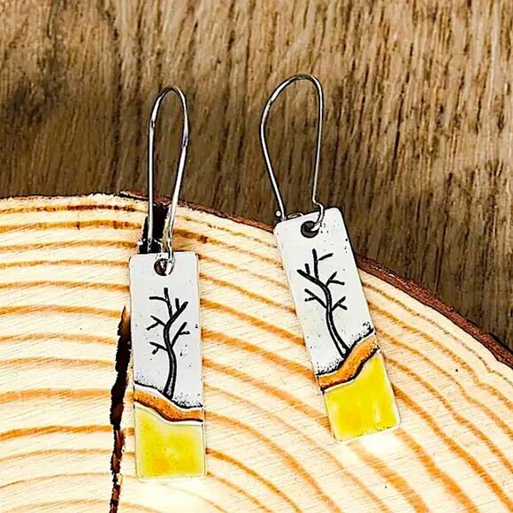 Dazzling Gold Silver Color Metal Geometry Square Leaf Dangle Earrings for Women - Picture 9 of 10